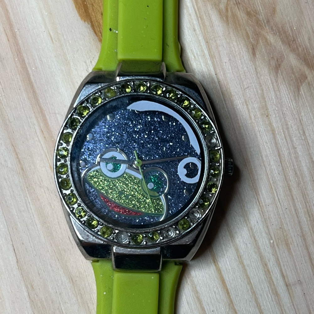 Accutime Kermit watch glitter green silicone watch band
